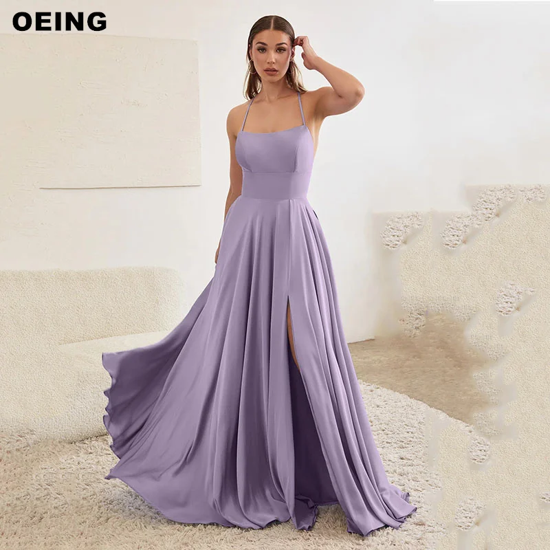 Kanufahren lila einfache plissierte A-Linie Abendkleider handgemachte Spaghetti Stropprom Kleid besonderen Anlass Kleid Vestidos de Noche