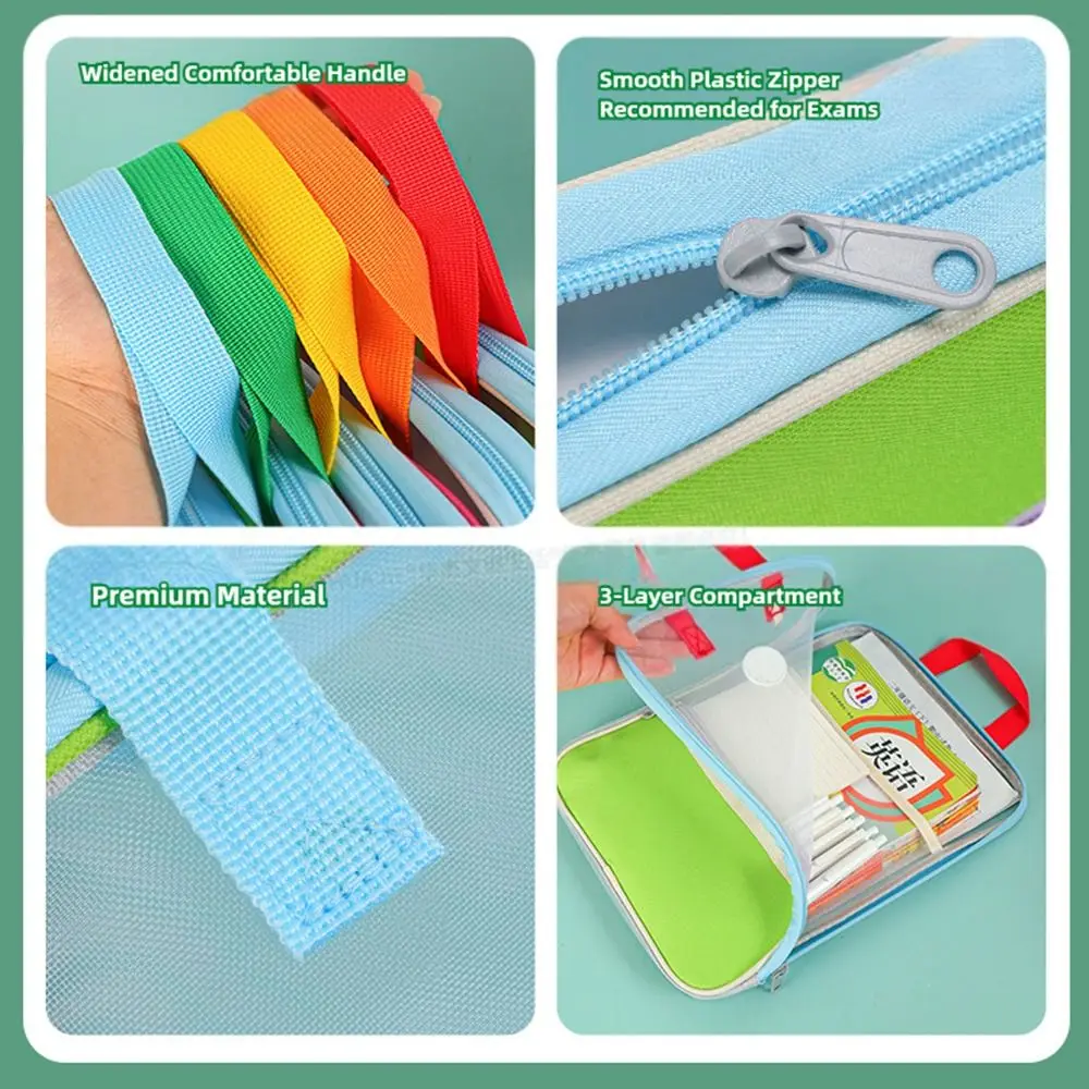 Large Capacity L-shape Large Opening File Bag Transparent Handheld Tutoring Bag Zipper Storage Bag Gift