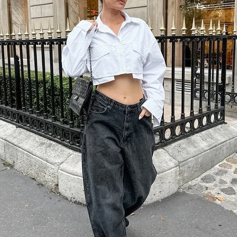 Fmxires 2025 Women Solid White Blouse Long Sleeve With Pocket Casual Loose Chic Tops Office Lady Fashion Basic Versatile Shirt