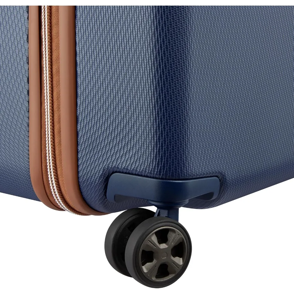 Spinner Wheel Hardside Luggage Trunk 26 Inch Navy Blue, Parisian Style Checked Design for Travel
