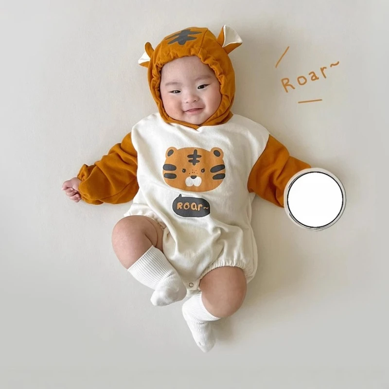 Newborn Baby Boy Clothes Bodysuit  Cute Cartoon Tiger Shape Hooded Fart Romper Cotton Jumper for 0-1 Years Old Baby Clothes