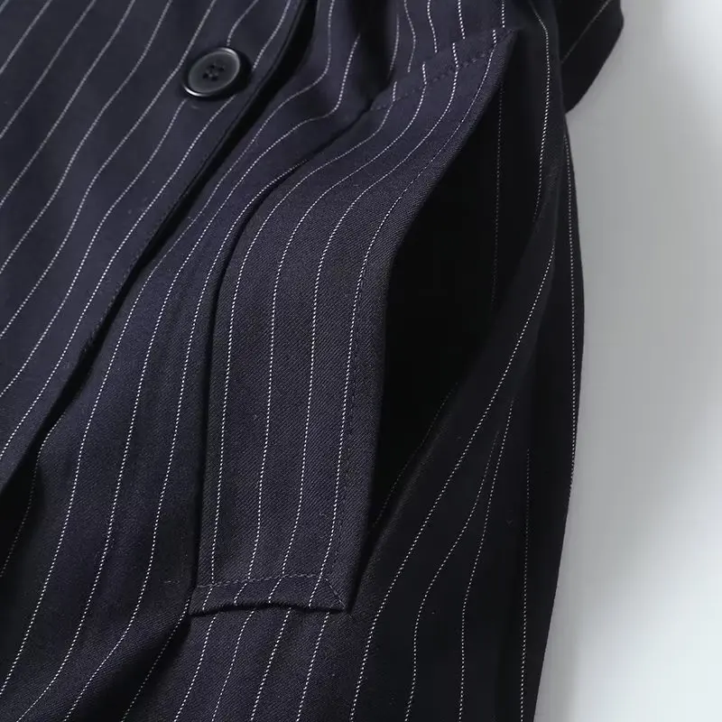 Maxdutti Autumn New French Fashion Navy Dress Women Striped Sleeveless Suit Dress Office Ladies Retro Elegant Midi Vest