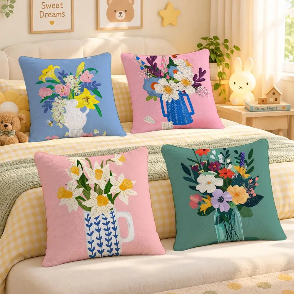 Art Flower Arrangement Floral Decor Cushion Cover Personalized Decorative Living Room Home Sofa Bedroom Office Car Decor