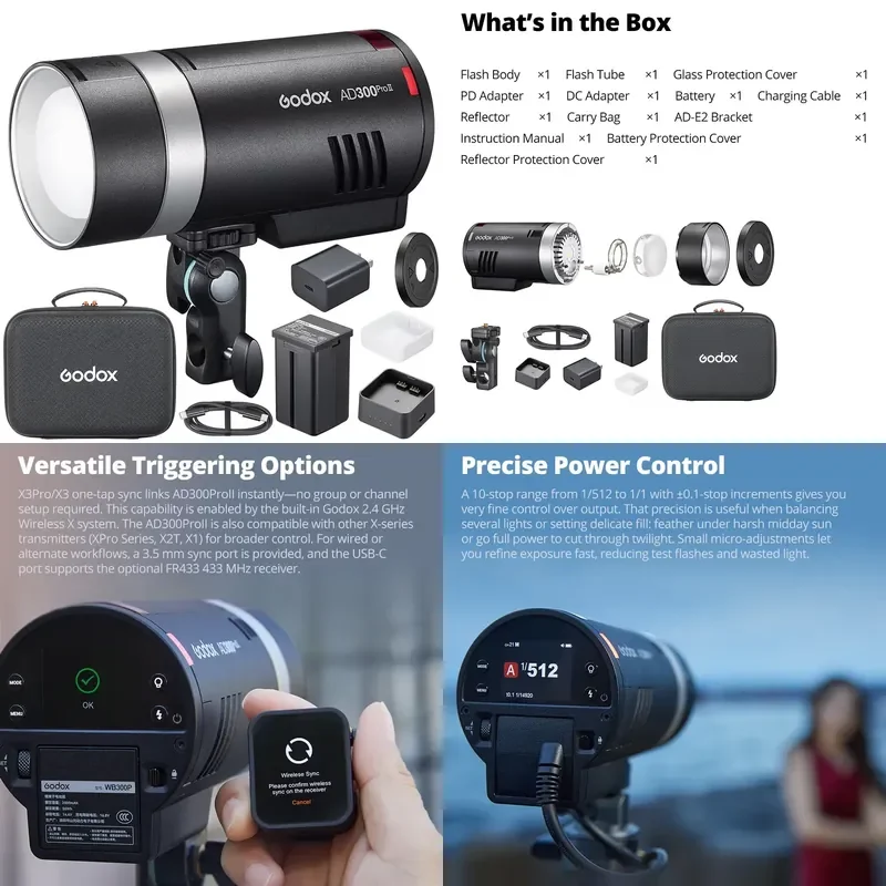 2026 Hot AD300Pro II AD300 Pro II TTL HSS Outdoor Flash Light Strobe Professional 300W Power Flashes With Bi-Color