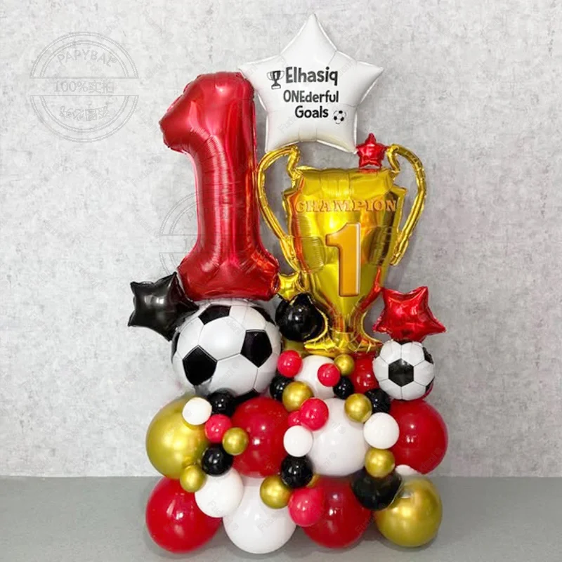 63 stücke Sport Thema Goldene Trophäe Fußball Ballon Set Rot Anzahl Geburtstag Ballon Party Dekoration kinder Festival Liefert