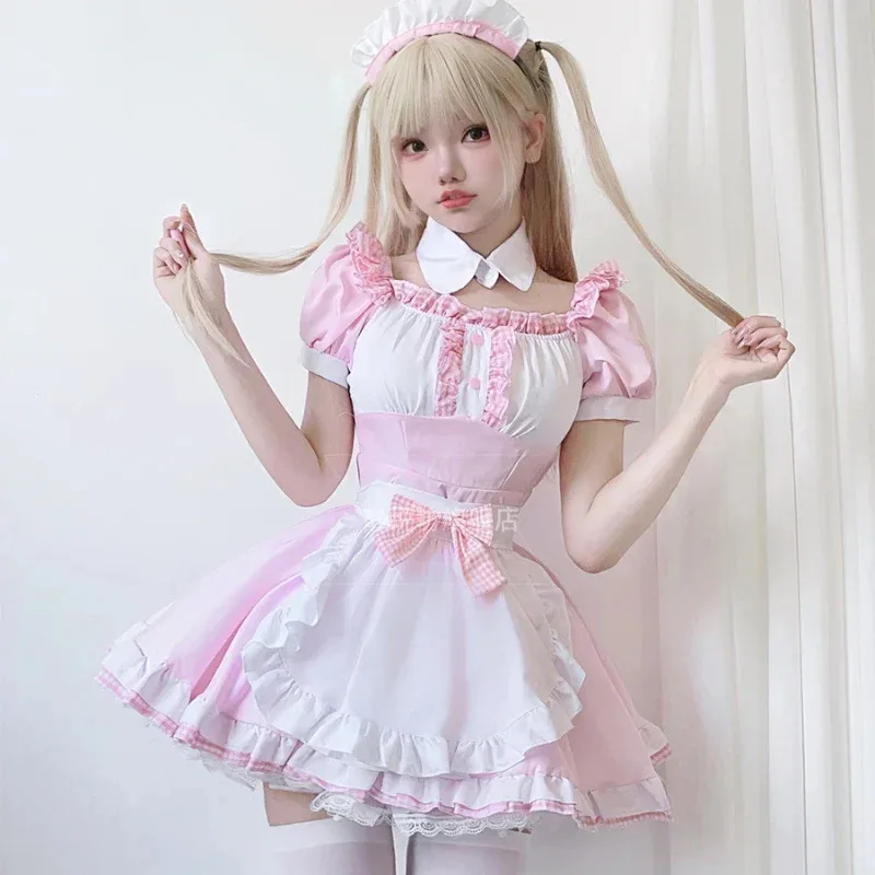 Oktoberfest, cosplay de sirvienta de talla grande, dulce lolita, encantador gatito, vestido rosa, uniforme sevika, traje de cafetería, ropa de 4 piezas