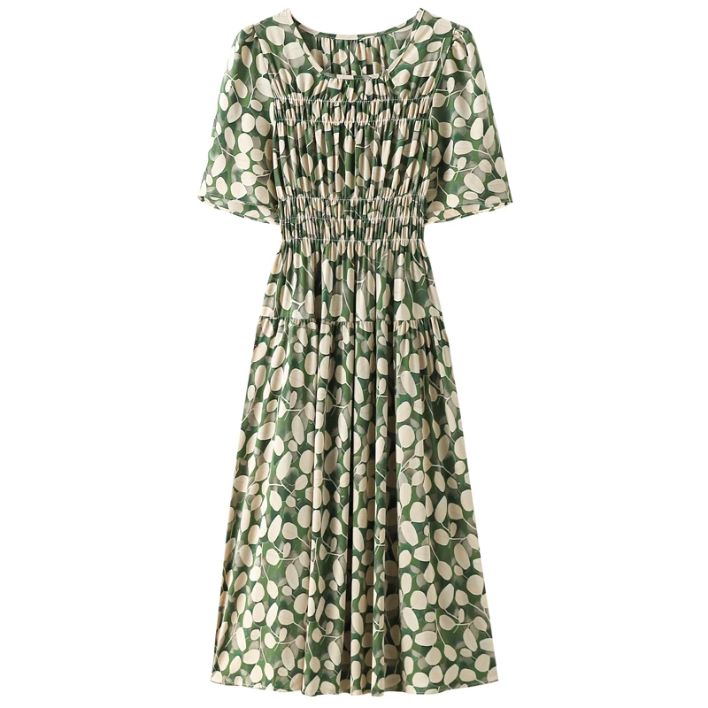 فستان نسائي مقاس كبير من NYFS لصيف 2025 فستان فضفاض مم مطبوع بخصر عالٍ وأكمام منتفخة فساتين طويلة رداء Elbise على الطراز الكوري