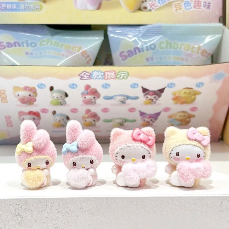

Sanrio Cute Flocked Plush Blind Box Mini Hello Kitty My Melody Kuromi Figures Desktop Ornament Collectible Toys For Anime Fans