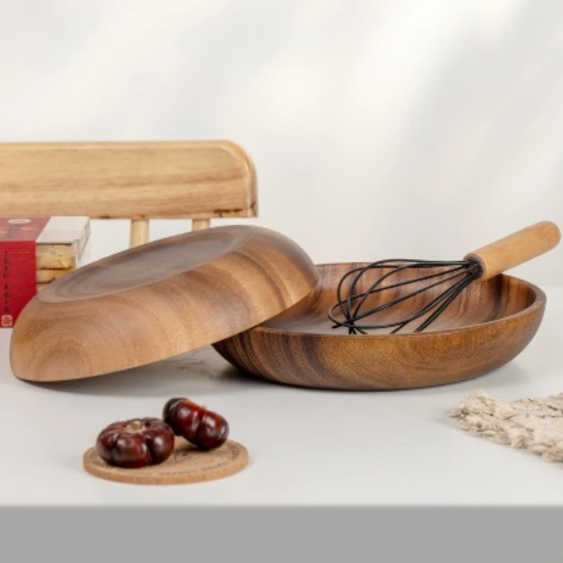 

High Quality Chinese Style Wooden Plate Acacia Wood Rotundity Fruit Plate Dim Sum Dish Snack Household Storage Wooden Pallet
