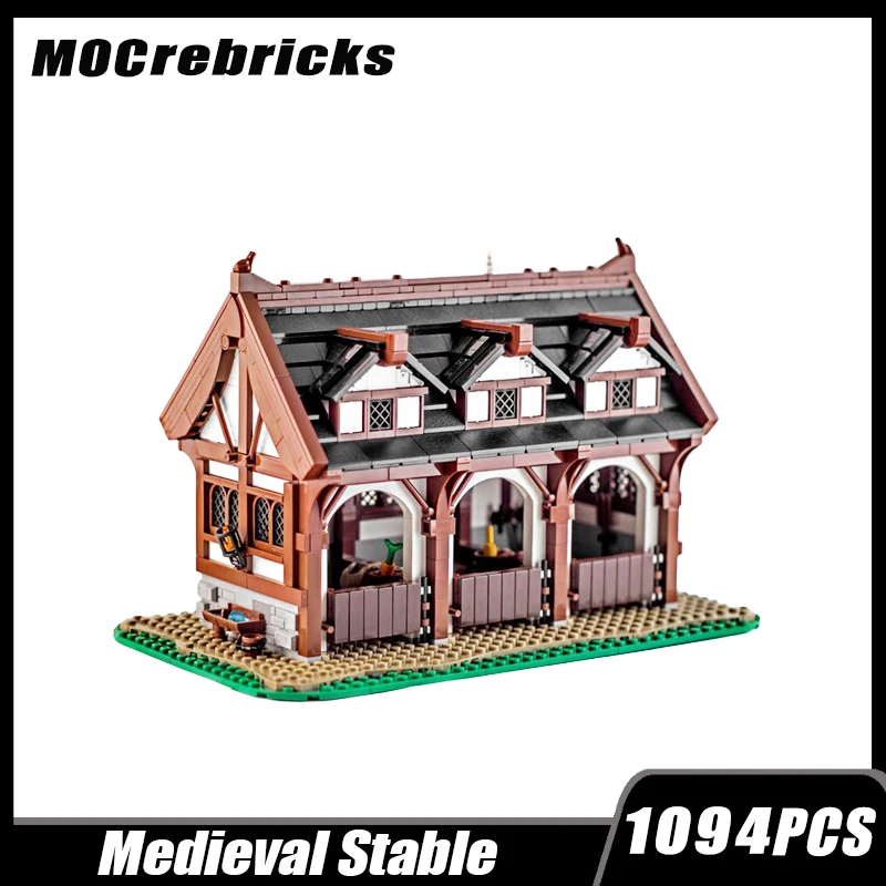 

MOC-150454 Famous Architecture Classic Castle Series Small Town Medieval Farm Stables Building Block Assembly Model Toy Gifts