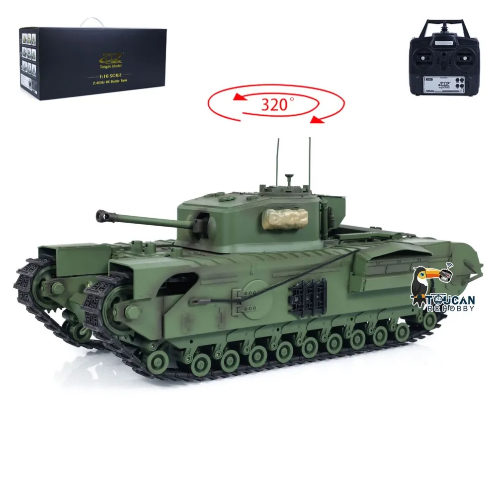 1/16 Tongde RC tanque de batalla Churchill Mk.VII batalla infrarroja eléctrica Radio Control Panzer listo para correr vehículos juguetes TH23781