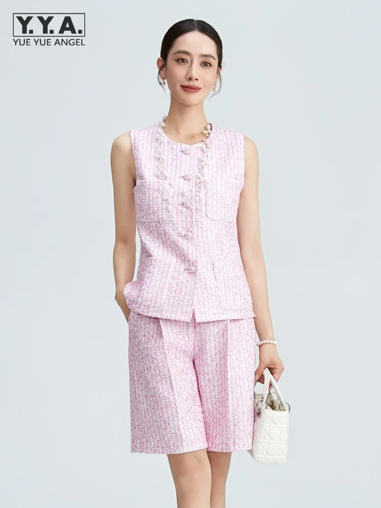 

Fashion Summer Females Vest Sets Sleeveless O-Neck Single Breasted Multi Pockets Tops Outfits Above Knee Shorts Two-Piece Set