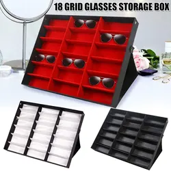 Glasses Holder Case Organizer 18-Grid Eyewear Display Case Storage Box Tilt Standing Grid Spectacles Case