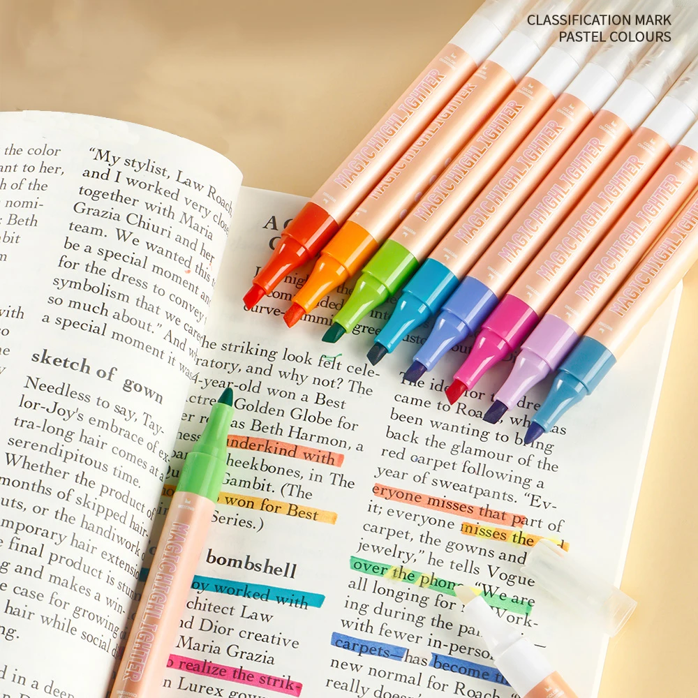 

10 Colors Highlighters Double Head Colorful Waterproof Non-bleeding For Meetings Notes Office Stationery School Supplies.