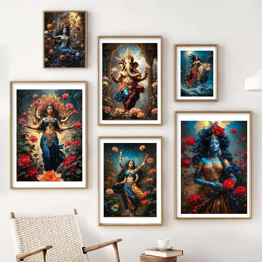 1pc framless Canvas Painting Hindu God Lord Krishna Shiva Ganesha Poster Meditation Indian Traditional Artwork Canvas Painting P