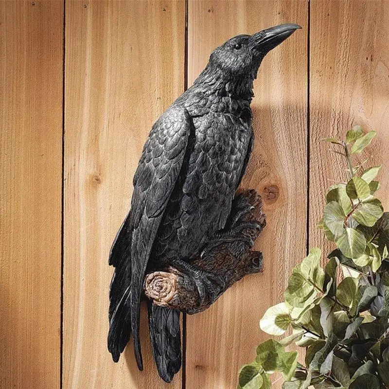 Escultura de pared de cuervo, escultura artística de cuervo, decoración de habitación, figuritas coleccionables de interior con plumas detallado