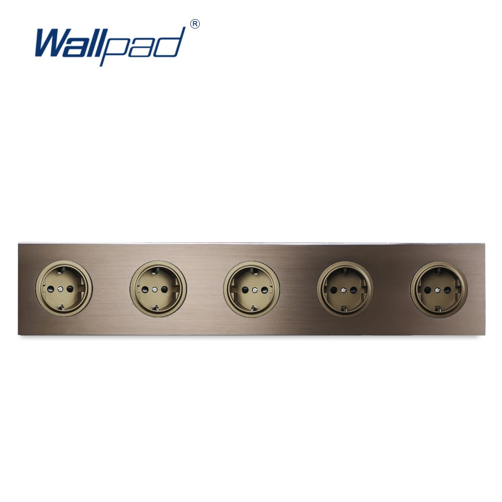 EU Frans stopcontact elektrische wandcontactdoos geborsteld bruin aluminium 1-5 poorten plaat USB oplaadpoort RJ45 CAT6 bekabeling stopcontact
