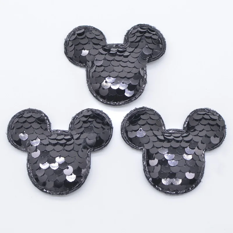 16Pcs/lot Glitter Sequins Black Mouse Padded Patches Mouse Appliques for DIY Crafts Clothes Hats Hairpin Decor Accessories