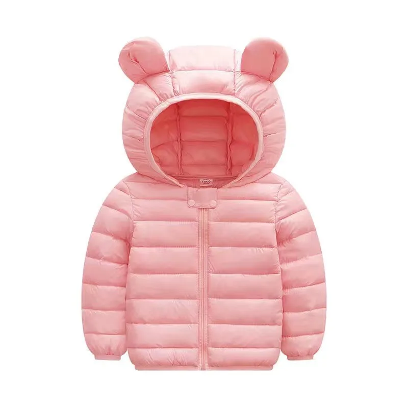 Children Boys Hooded Lightweight Down Jackets Girls Baby Cute Ears Coats Autumn Winter Warm Zipper Outerwear Kid Casual Clothing