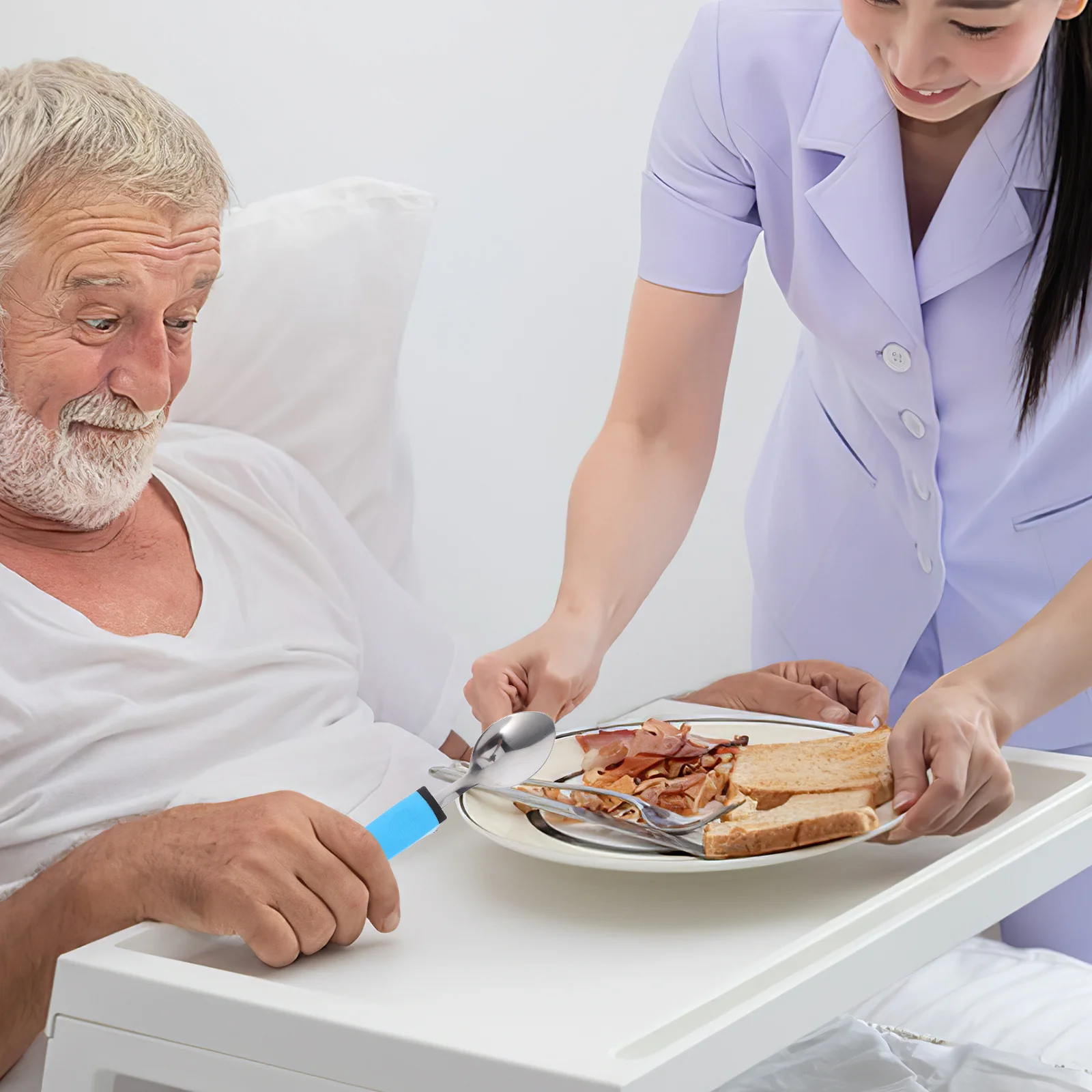 

1Set Anti-Shaking Stainless Steel Adaptive Tableware Set Comfortable Grip Elderly Feeding Utensils Adult Tableware for Disabled