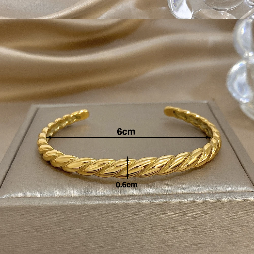 DODOHAO الحد الأدنى الفولاذ المقاوم للصدأ المفتوحة الإسورة سوار المرأة 2026 العصرية غير النظامية الذهب اللون الكفة سوار مجوهرات مقاومة للماء #6