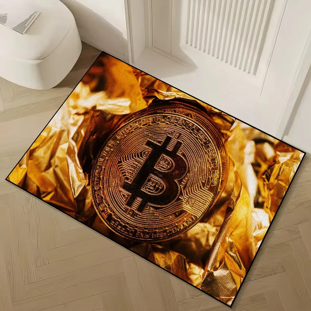 Bitcoin Patterned Door Mat Artistic Crypto Currency Print Mat Non Slip Floor Mat For Entryway Doorstep Home Decor