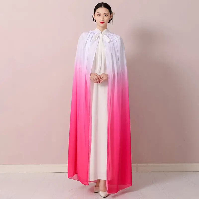 

Sexy Women Chiffon Hanfu Cape Green Gradient Color Summer Fall Spring Elegant Chinese Style Fairy Shawl Cloak Dress Female Cape