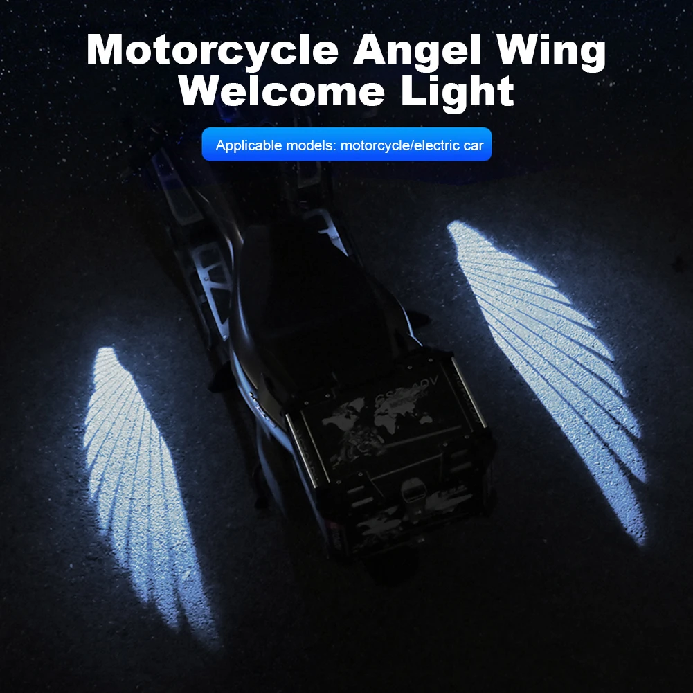 1Pair LED Welcome Light For Motorcycle Angel Wings Projection Lights Wing Laser Lights Motorcycle Modified Decorative Light