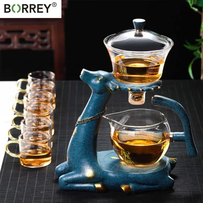 

BORREY High Borosilicate Glass Teapot Turkish Drip Pot Infuser Tea Coffee Pot Heat-resistant Glass Teapot With Base Puer Kettle