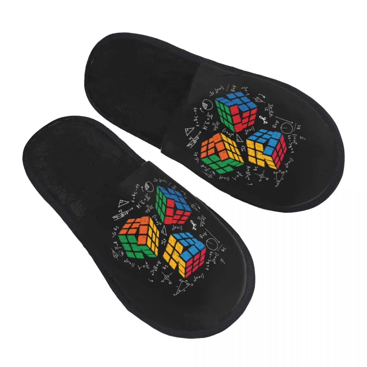 Custom Print Women Math Rubiks Cube House Slippers Soft Warm Geek Teacher Gift Memory Foam Fluffy Slipper Indoor Outdoor Shoes