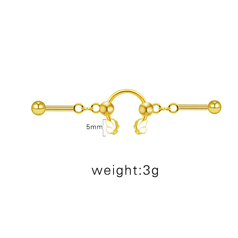 Fashion Heart Butterfly Earbone Stud With Chains CZ Crystal Moon Stars Ear Bridge Industrial Barbell Piercing Earrings Jewelry