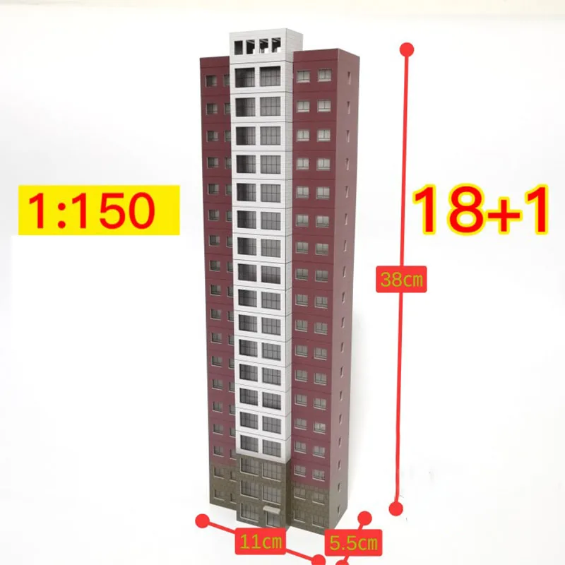 1/150 N Scale Train Scene Building Model 19 Storey Orange Commercial Residence DIY Miniature Sand Table Scenery Layout Hobby Toy