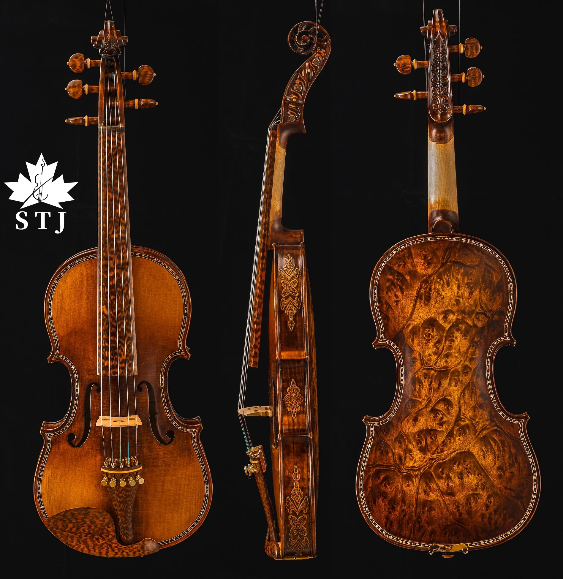 5 strings 4/4 Violin good SONG Master,Bird's eye Maple wood,Carved rib neck#15553