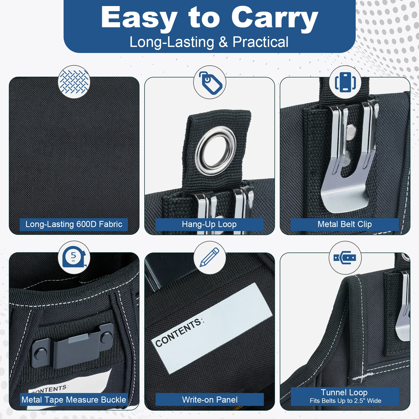 Nail and Screw Organizer Bag for Electricians and Carpenters, Tool Belt Pouch with Belt Clip, Heavy Duty Work Fastener Pouch