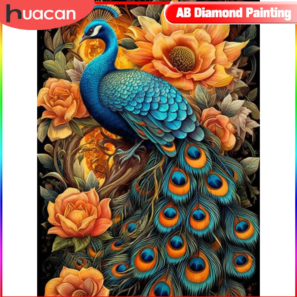HUACAN Diamond Painting Peacock Full Round Square Drill Mosa