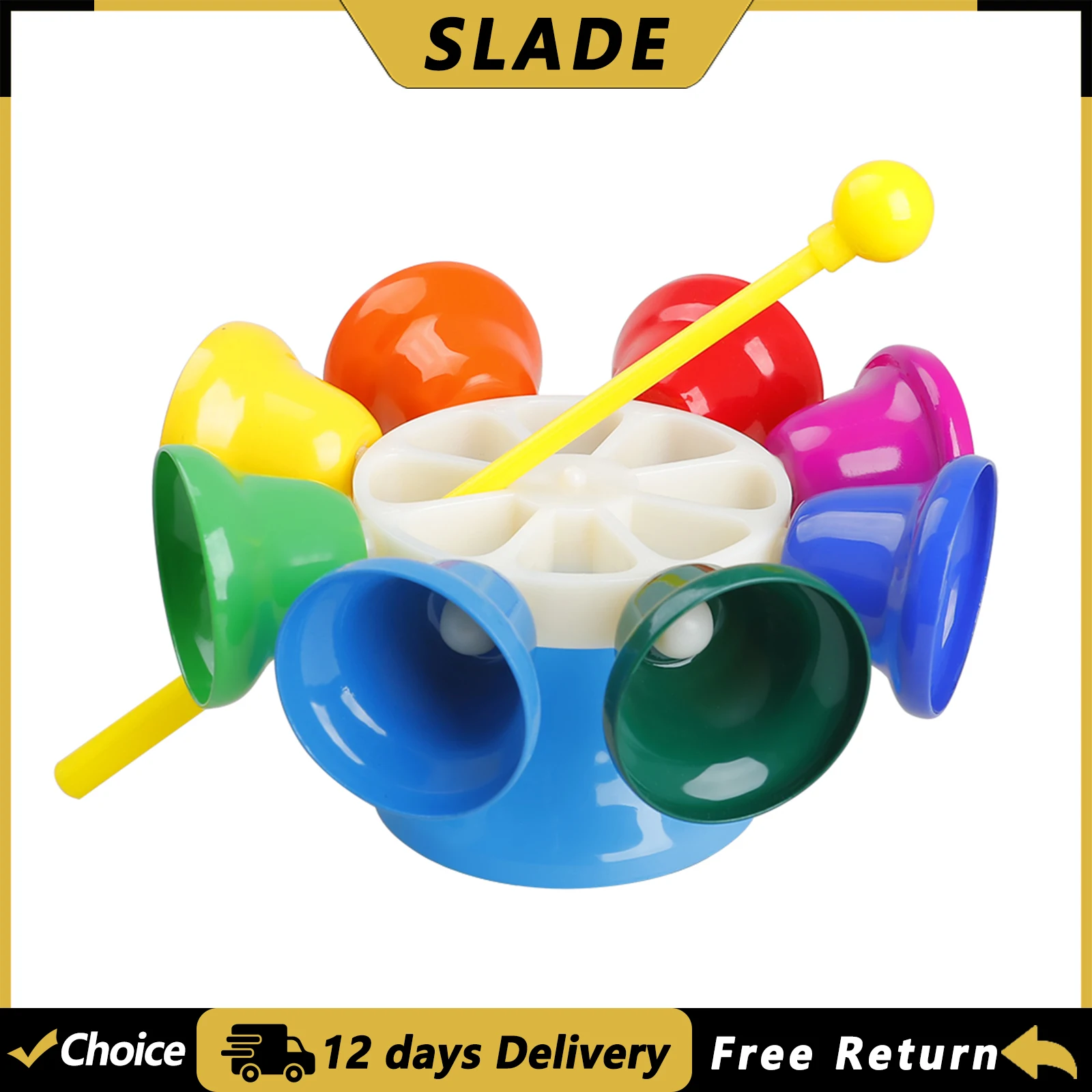 SLADE 8-tone Rotating Bell with Sticks Colorful Children Toy For Children's Music Enlightenment Percussion Instrument Kid Toys