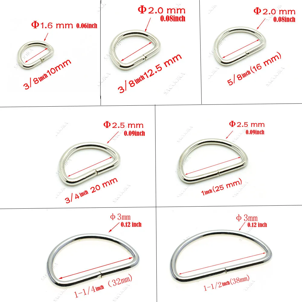 10pcs/pack D Ring Metal Ring Metal Clasp Belt Buckle Leather hardware bra hook Package accessories Webbing 10mm-38mm
