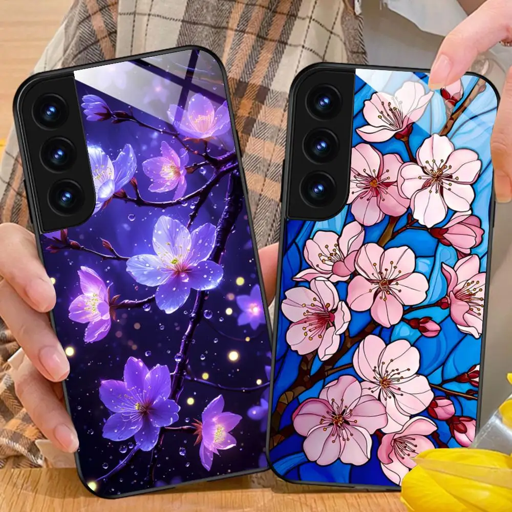 Sakura Moon Phone Case for Samsung Galaxy A56 55 54 53 52 51 36 35 34 23 16 15 5G Glass Protective Cover