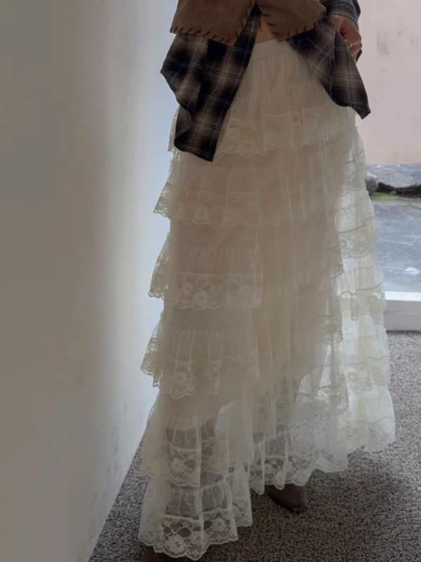 Chic Hohe Taille Spitze Me Kuchen Rock frauen Faionable Elastische Taille Rock Koreanische Sle Gestickte Ci Pendeln