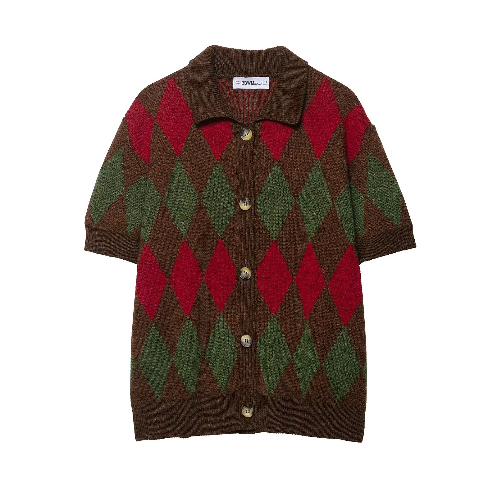 

Women's New Knit Cardigan Women's Casual Fashion Diamond-Pattern Knit Polo Shirt Jacket