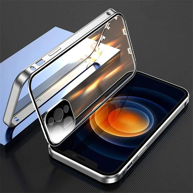 RUWANGAA 360 ° Vollständig geschützte, magnetische, doppelseitige Glas-Telefonhülle mit Schnappverschluss für iPhone 16 Pro Max 14 13 12 15 Pro Max Bumper Cover 3