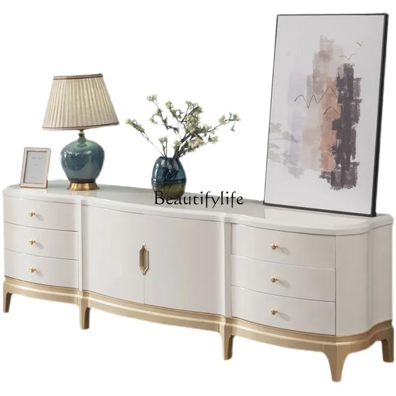 

American light luxury TV cabinet simple living room creative solid wood TV cabinet