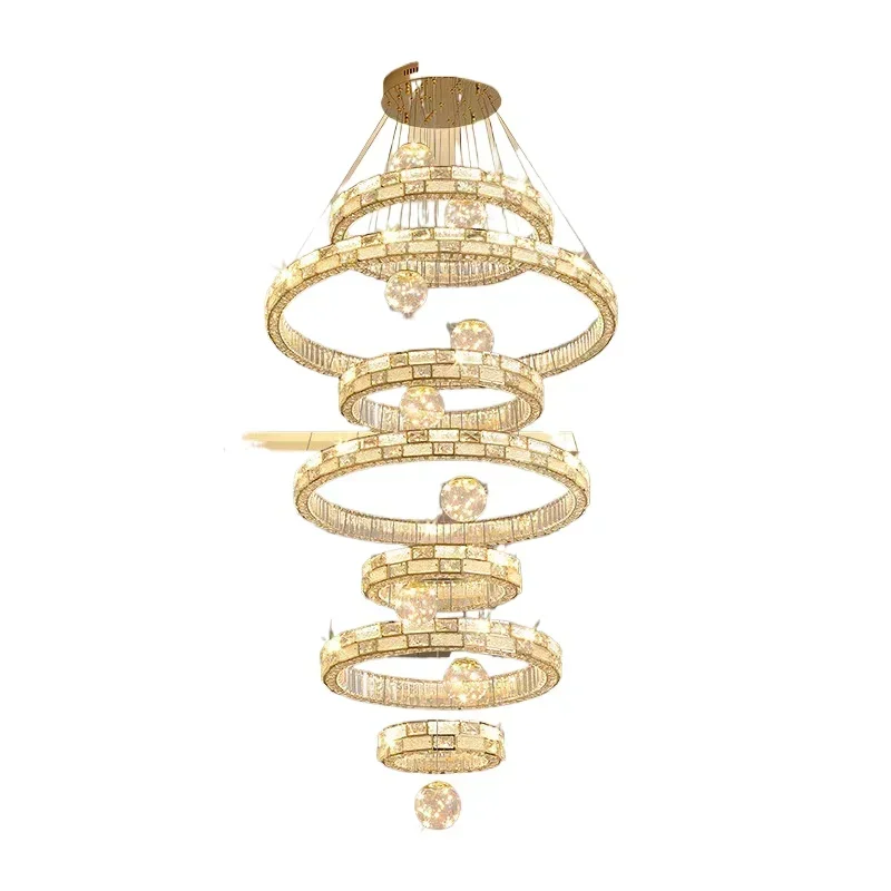Duplex building chandelier modern simplicity empty building middle floor living room chandelier high ladder crystal lamp