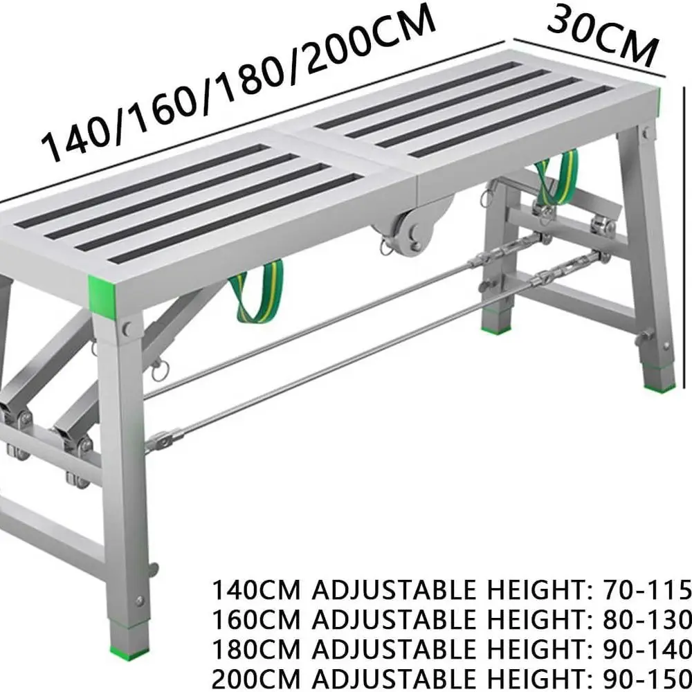 Adjustable Multi-Purpose Folding Work Platform, Steel Scaffolding Ladder Stool for Various Tasks with Anti-Slip Base
