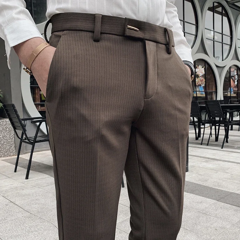 Men Striped Suit Pants Slim Fit 2024 Spring New Hot Dress Pants Office Party Trousers Business Casual Formal Pants Men Clothing