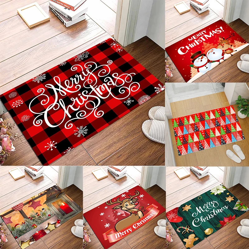 Gemusterte Fußmatte mit Weihnachtsmotiv, künstlerische, lebendige, festliche Druckmatte, rutschfeste Bodenmatte für den Eingangsbereich, gemütliche Heimdekoration