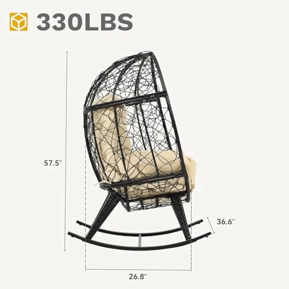 Wicker Rocking Egg Chair, Rattan Rocking Chairs, Indoor/Outdoor Lounger for Patio, Backyard, Living Room, Garden Egg Chair image 3