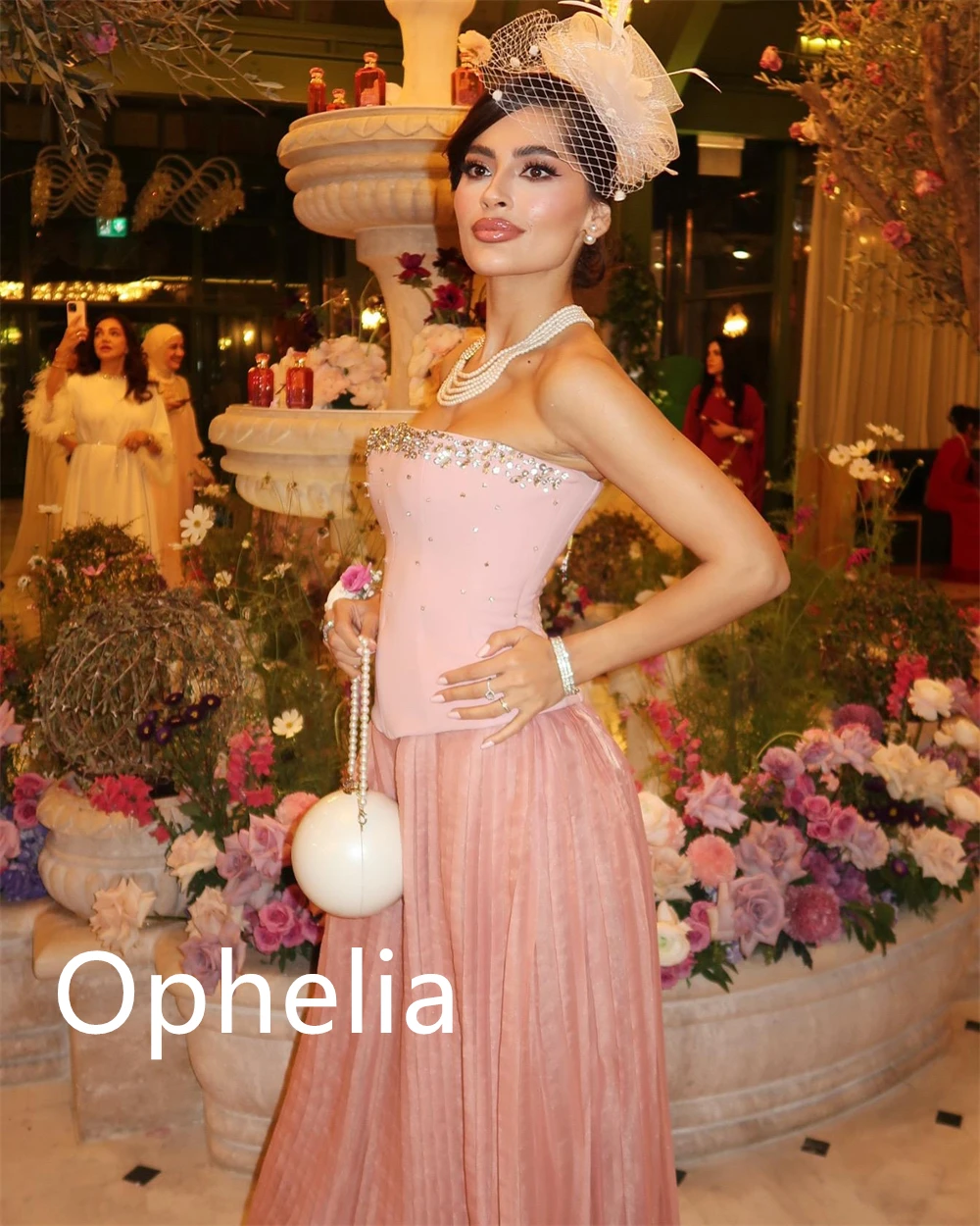 Personalizado requintado camisa rosa vestido de noite temperamento sem alças sem mangas cristal rendas até voltar vestidos de ocasião sob medida