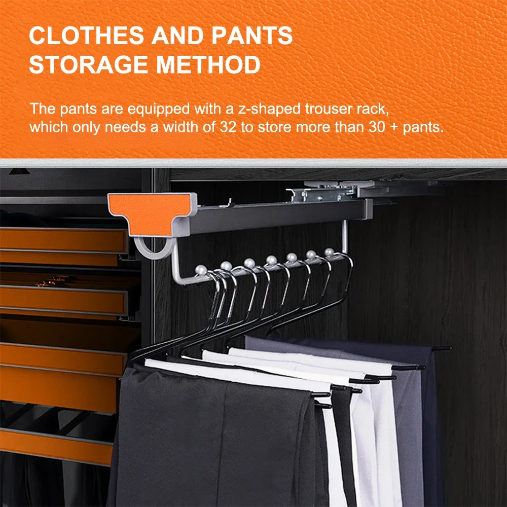 Closet Pull Out Hanging Rod Adjustable Foldable Metal Hanging Rail 7 Beads Automatic Reset Pull-Out Clothes Storage Rod