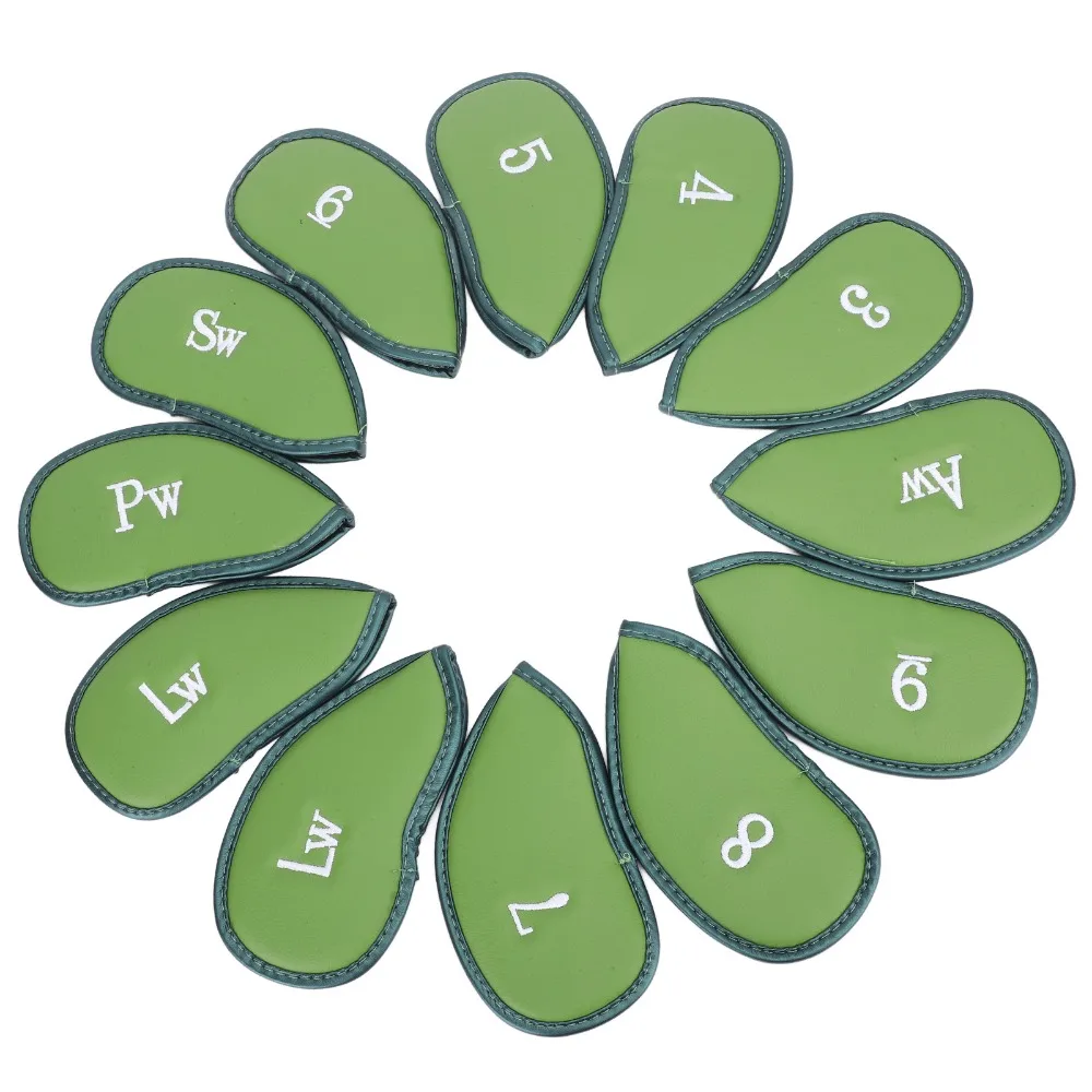 

12pcs Bag Storage PU Leather Golf Iron Covers Numbered Green Golf Headcovers Soft Lining Club Head Covers Course Practice